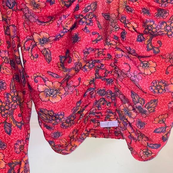 FREE PEOPLE I Got You Printed Top Floral Red Long-Sleeve Dress {$98} Small - Picture 6 of 8